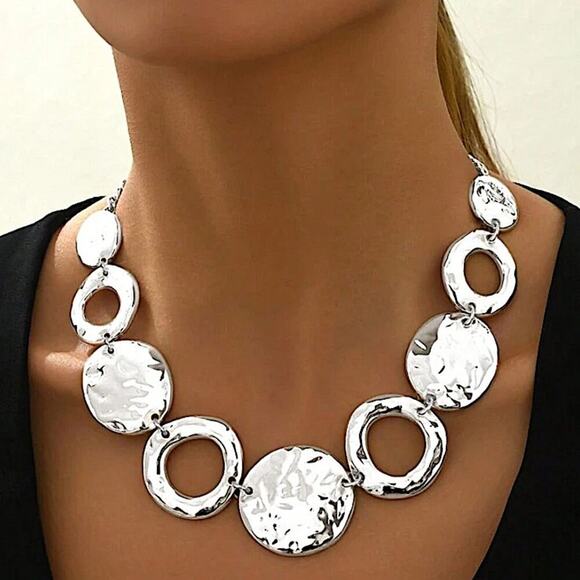 Handmade Silver Contrasting Circles Necklace Choker Stainles… - Picture 1 of 3